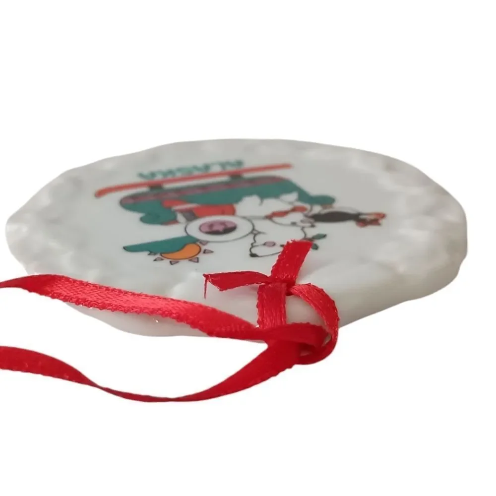 Alaska Porcelain Ornament Christmas Polar Bear Souvenir Vtg Holiday‎ Tree Decor